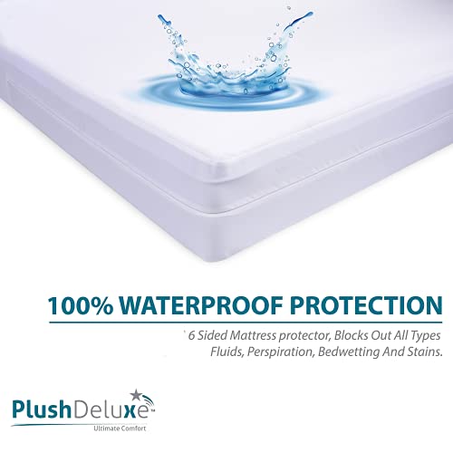 PlushDeluxe Premium Mattress Encasement Zippered Waterproof Bed Cover