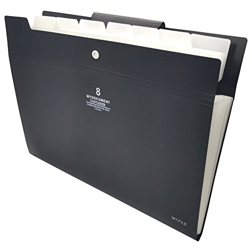 A4 Expanding File Folder, Multiple-Pocket, Document Organizer, With Blank Label Tab, Snap Button Closure, Waterproof, Durable, Colorful (8-Pockets (black & White))