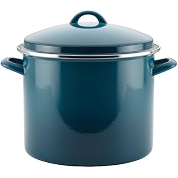 Rachael Ray 46326 Enamel on Steel Stock Pot/Stockpot with Lid, 12 Quart, Marine Blue
