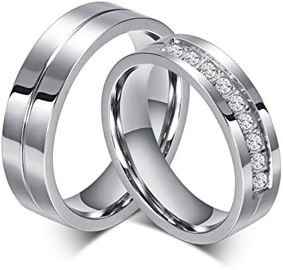 Titanium Stainless Steel Cubic Zirconia Wedding Band Set Engagement Promise Anniversary Couple Ring