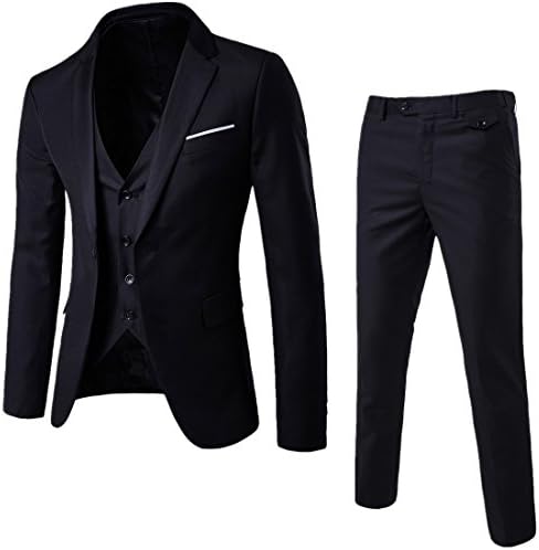 HerZii Men's Fashion Slim Fit 3-Piece Business Suit Blazer Jacket & Trouser