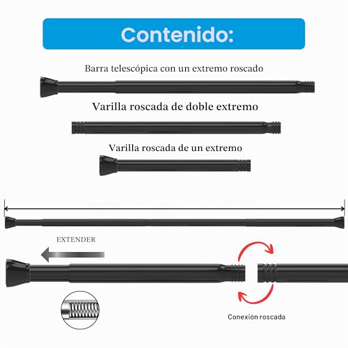 Shower Curtain Rod, No Drilling, Extra Long and Stable, Black, 85 - 65 cm, Diameter 32 mm