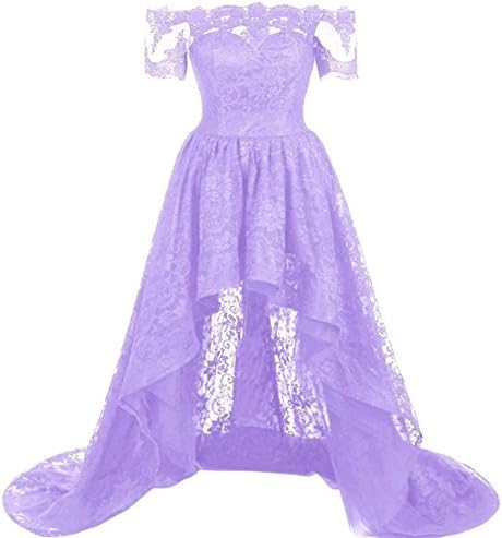 Diandiai Women's Hi-Lo Prom Dress Short Sleeve Lace Evening Dress 2019 Black Off The Shoulder Formal Dress Plus Size