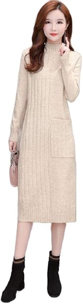 Women Formal Dress Long Plus Size Autumn Winter Striped Knit Midi Dresses Long Sleeve Womens 