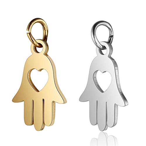 2Pcs/lot Steel Color Hamsa Hand Charms Pendants 19x10mm Stainless Steel Mini Charms for Diy Jewelry Making Bracelet Handmade Gifts