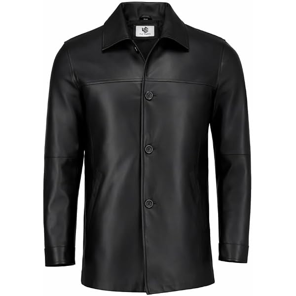 Mens Classic Winter Leather Car Coat 3/4 Length - Button Up Real