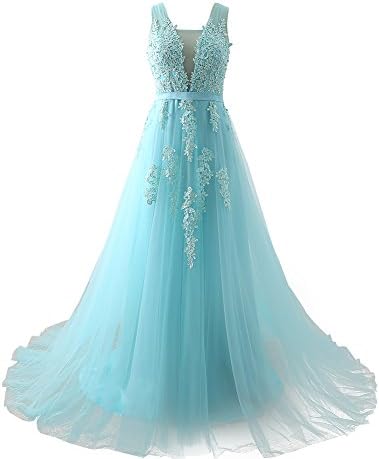 Huifany Junior High School Teen Girl's Wedding Party Prom Dress Plus Size Sky Blue,US16