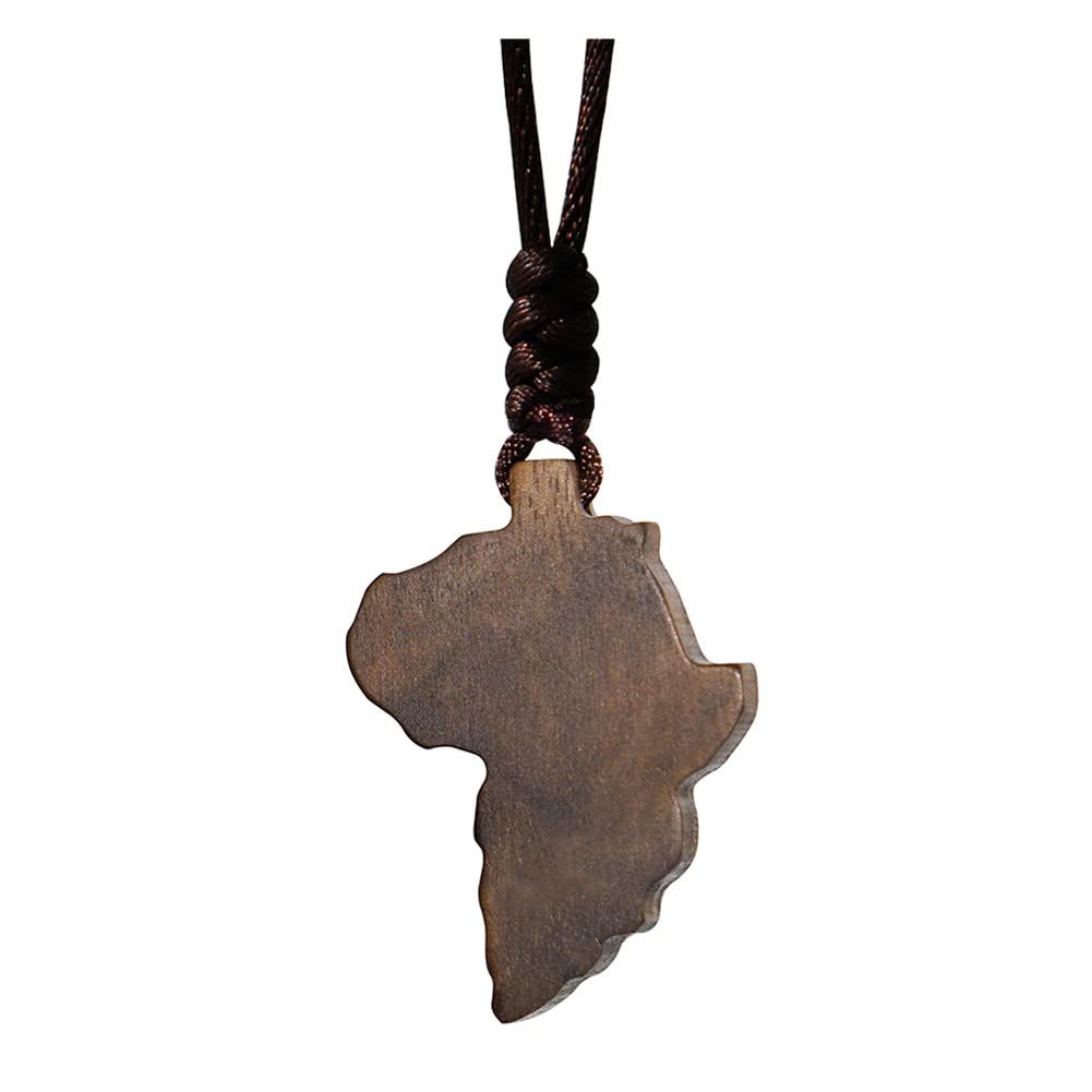 Xianli Wang Natural Walnut Wood Africa Map Pendant Necklace for Boys Girls Men Women Wooden African Continent Rearview Mirror Pendant