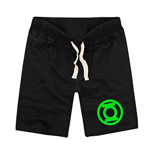 Sysuer Mens Green Lantern Logo Cotton Gym Shorts Casual Short Black