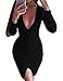 VOGRACE Womens Deep V Neck Ruched Slit Bodycon Bandage Clubwear Party Dress M Black