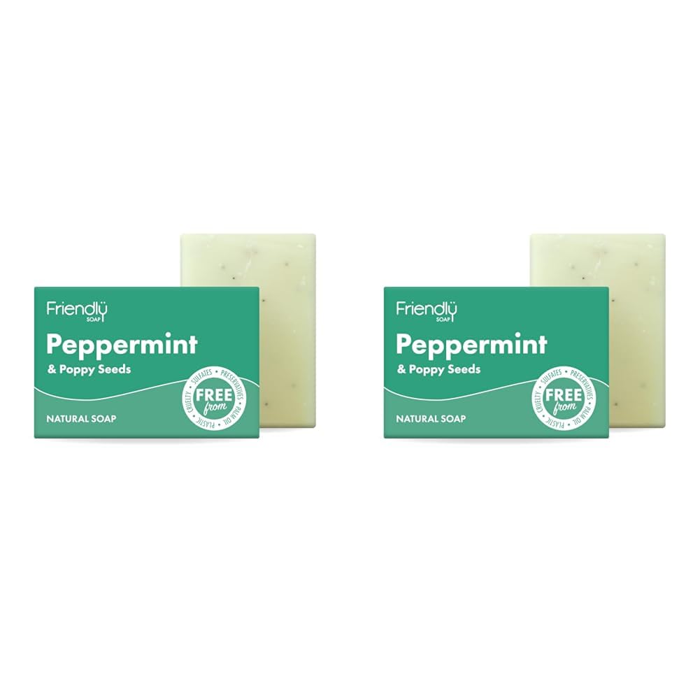 Handmade Natural Peppermint & Poppyseed Soap - Refreshing, Uplifting, Exfoliating 95g (Pack of 2)