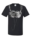 Huge Hanging Headphones T-Shirt DJ Music Tee Shirt Black L