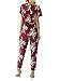Missy Chilli Women's Floral Print Short Sleeve V Neck Wrap Jumpsuit with Tie Waist Wine Red US 4/6