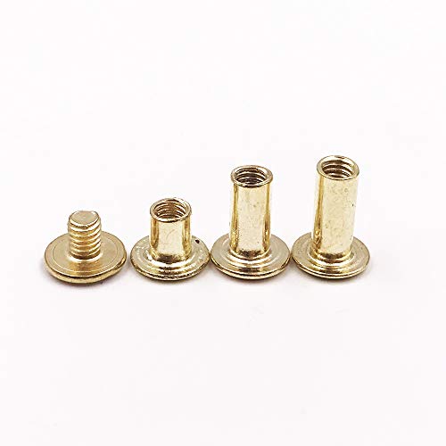 Seloky 75 Sets Gold Chicago Screws Assorted Kit 1/4 3/8 1/2 Inches Screw Posts Metal Accessories Nail Rivet Chicago Button for DIY Leather Decoration Bookbinding Round Flat Head Stud Screw