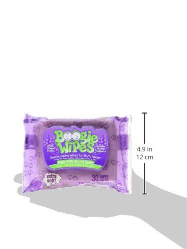 Saline Nose Wipes by Boogie, for Baby & Kids, Face, Hand & Body, FSA/HSA Eligible, Made with Vitamin E, Aloe, and Natural Saline, Grape Scent, 30 Count (Pack of 12)