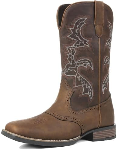 Amazon.com: femflame Cowboy Boots for Men Round Toe Embroidered