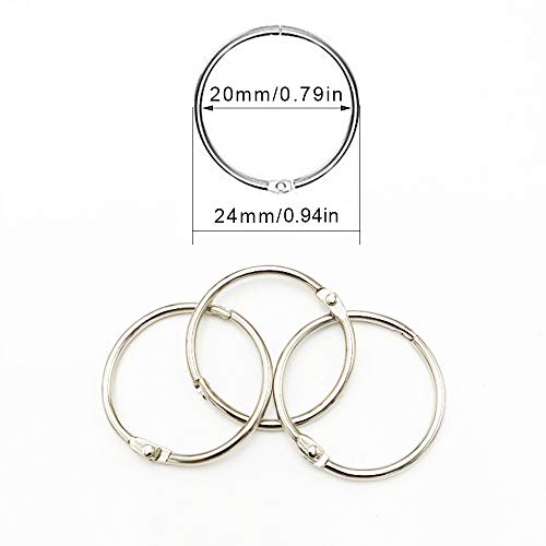Huture 100PCS Multipurpose Book Binder Rings Smart Iron Nickel Plated Loose Leaf Rings 20mm Ring Size Used as Index Cards and Craft Scrapbook Album Rings for Home School Office, Sliver