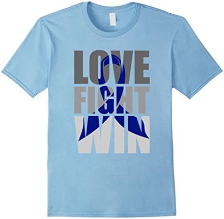 Mens LOVE FIGTH WIN Colon Cancer Survivor awareness ribbons Shirt XL Baby Blue