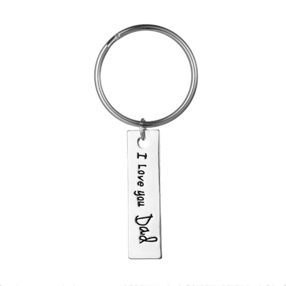 Dad Keychain,I Love You Dad Keychain Angela_Max Fashion Accessories Silver Men\'s Square Letter Charm Pendant Keychain Father\'s Day Gift Keyrings