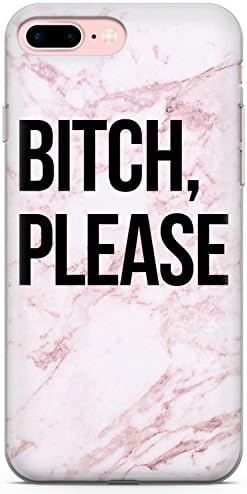 Bitch Please Quote Phone Case for iPhone 7 Plus/for iPhone 8 Plus | Clear Ultra Slim Lightweight Gel Silicone TPU Protective Cover | Diva Fashion Queen Marble Basic Bitch