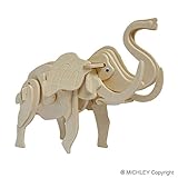 MICHLEY 1pc 3D Wooden Jigsw Puzzle Kid Educational Woodcraft DIY Kit Toy Simulation Models Little Elephant