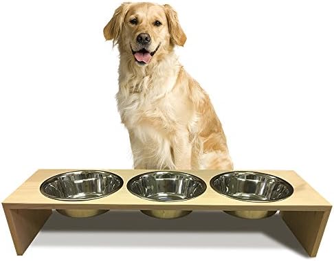 Unfinished cedar wood elevated pet feeder, Single Bowl Raised Stand (3 quart each) included, 3/4" thick, 14" x 11" x 7" Tall