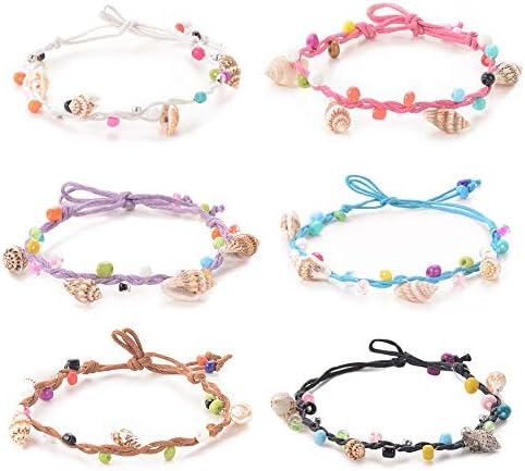 Handmade Friendship Shells Bracelets for Teen Girls 6 Pcs Bulk Adjustable Woven Waterproof Beads Sea Wristbands