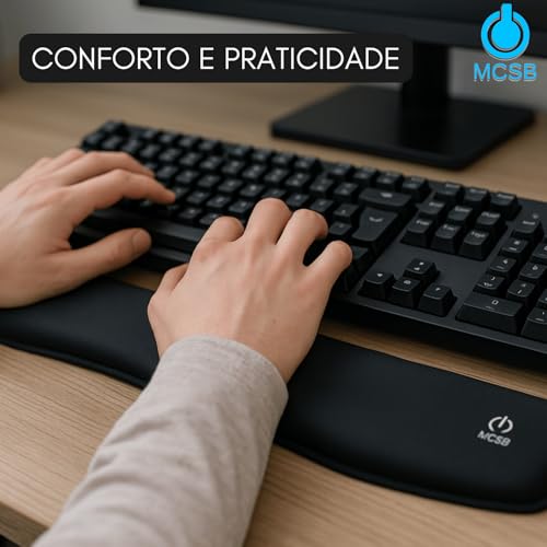 Mcsb Apoio De Punho Teclado Ergonômico Descanso Macio Almofada Ortopédico Pulso Tendinite Nr17 Pulso Digitação Confort Suporte Espuma Gel (Preto)