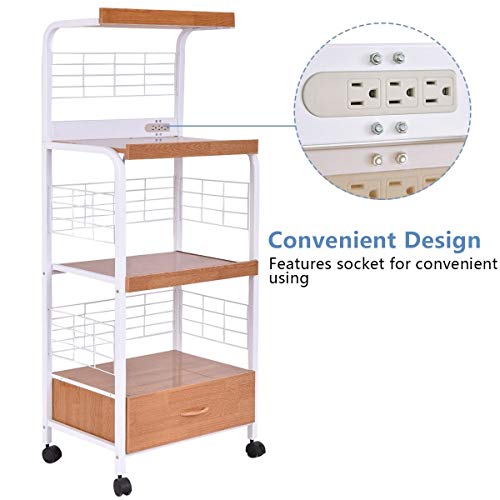 Kitchen & Dining Cart, 3-Tier Rolling Kitchen Microwave Oven Stand Cart with Electric Outlet