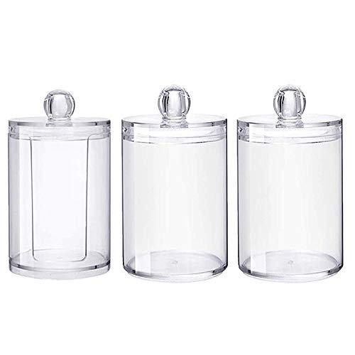 Yuemsh 3Pcs Clear Cotton Ball and Swab Holder with Lid, Dispenser Storage Jars for Make Up Pads, Cosmetics, Bathroom