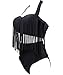 Mysuntown Women's Plus Size Retro High Waist Padded Bikini Braided Fringe Top Swimwear (2X-Large,Black)