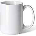 Smilatte 16 OZ Porcelain Coffee Mug, Classic Blank Ceramic Cup with Large Handle for Tea Latte Cappuccino, White
