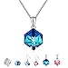 Blue Swarovski Crystals Pendant Necklace, Cat Eye Jewels S925 Sterling Silver Color Changing Ocean of Heart Necklace for Women Girls SW004