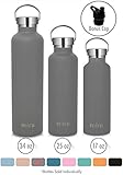 MIRA Insulated Stainless Steel Large Water Bottle | Alpine Vacuum Insulated Thermos Flask with 2 Lids | Keeps Water Stay Cold for 24 Hours, Hot for 12 Hours | Metal Bottle BPA-Free Cap | Gray | 34 oz