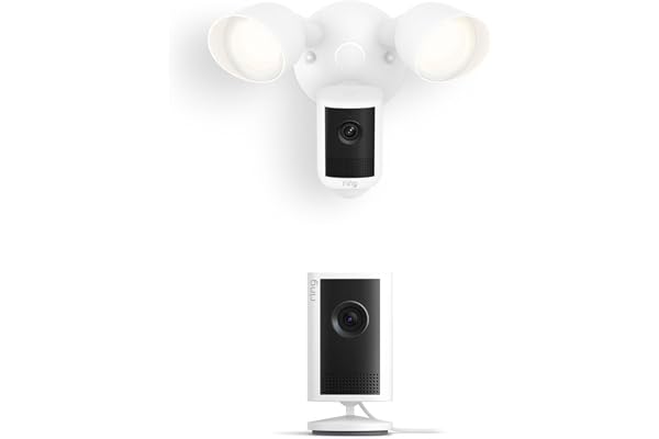 Ring Floodlight Cam, Wired (newest model), White with Indoor Cam Plus, White