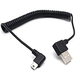 Coiled Mini USB Cable - Aggice Right-Angle 90 Degree USB 2.0A to Mini USB Male 150cm 5ft Spring Coiled Cable for Mobile Phone, Tablet etc (Right angle Mini USB) ¡­