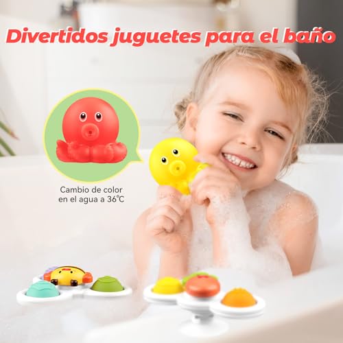ECHOCUBE Suction Cup Spinner Toys, 3 Pieces Educational Rotating Sensory Toys, Suction Cup High Chair Toy, Suction Cup Bath Toys for Boys and Girls