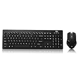 Rii RK200 Wireless Keyboard and Mouse Combo 2.4GHz Ultra Slim Full Size Compact Keyboard Mouse for Windows, Laptop, Notebook, PC, Desktop, Computer - Black