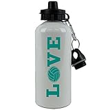 Personalized LOVE VOLLEYBALL Sports Team Aluminum White Finish 20 Ounce 600ML Sport Water Bottle Gift