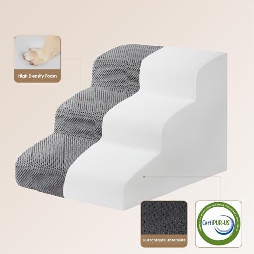 Hundetreppe für Kleine Hunde 40 cm Hoch, 3 Stufen, Grau
