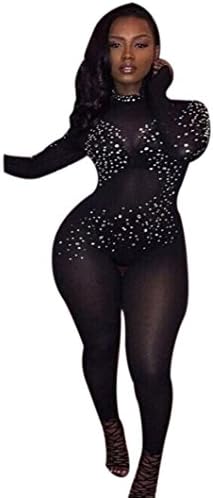 Sexy Women Bodysuit,Prettymenny's Sexy Nightclub Women Perspective Long Sleeve Trousers (M, Black)