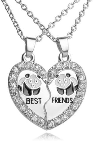 2pcs/set Fashion Best Friends Panda Heart Crystal Friendship Pendant Necklace