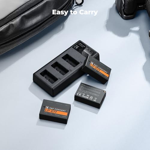 K&F CONCEPT 3-Pack LP-E17 Battery and Upgraded 3-Slot LCD Charger Compatible with Canon EOS R50 R100 RP R10 R8, Powershot V1, T8i T7i T6i T6s SL2 SL3 M3 M5 M6 200D 750D 760D 800D 8000D Camera