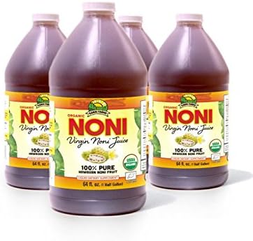 Virgin Noni Juice - 100% Pure Organic Hawaiian Noni Juice - 4 Pack of Half Gallon Jugs (64oz Each)