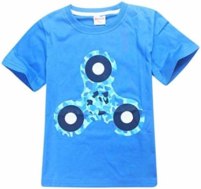 zeipy Boy T-shirt Hand Spinner Children Printing Top Sleeve Clothing (Age:6-7Y, Blue)