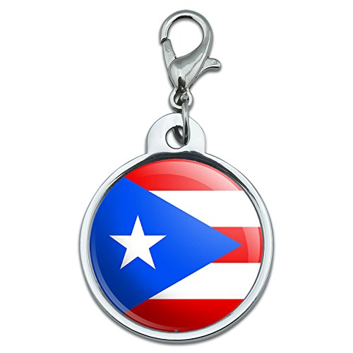 Chrome Plated Metal Small Pet ID Dog Cat Tag Country National State Flag O-S - Puerto Rico Puerto Rican Flag