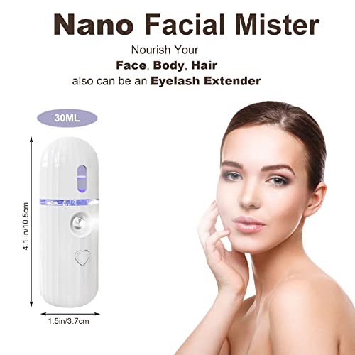 Nano Facial Mister, Travel Mini Facial Steamer Mister for Lash Extensions, USB Rechargeable 30ml Mist Sprayer Handy Face Humidifier, Water SPA Moisturizing Hydrating for Skin Care, Daily Makeup