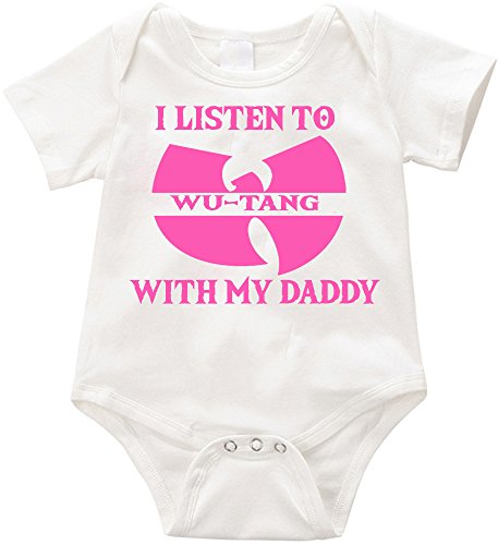 VRW I listen to WUTANG with my daddy Onesie Romper Bodysuit (6-12months, White-P)