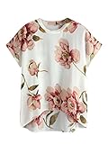 MakeMeChic Women's Short Sleeve Casual Floral Print Blouse Tops White XL