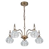 ZILANL Vintage 5 Lights Gold Glass Pendant Lighting